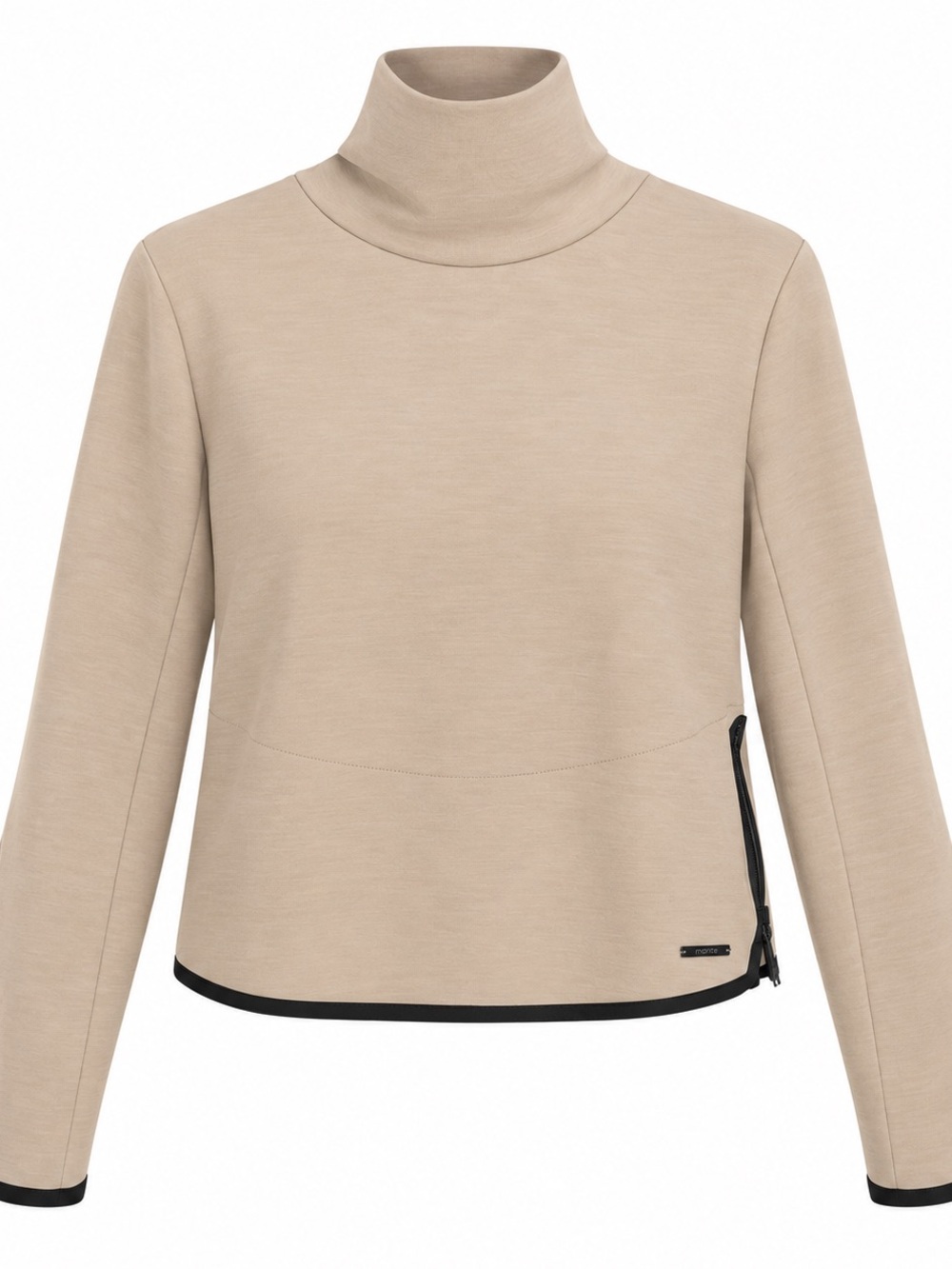 MPG Beige Turtleneck Pullover with Contrast Trim